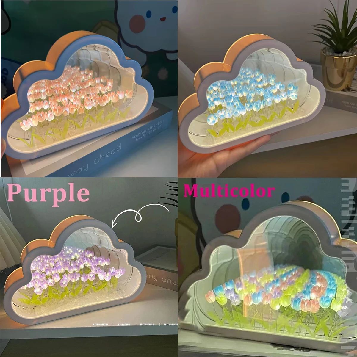 Creative Clouds Tulip Lamps LED Night Light Mirror Table Lamps DIY Bedroom Ornaments Decoration Mirror Table Lights Gifts 4