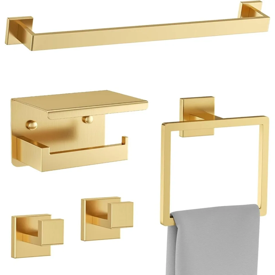 5 Piece Brushed Gold Bathroom Hardware Accessory Set