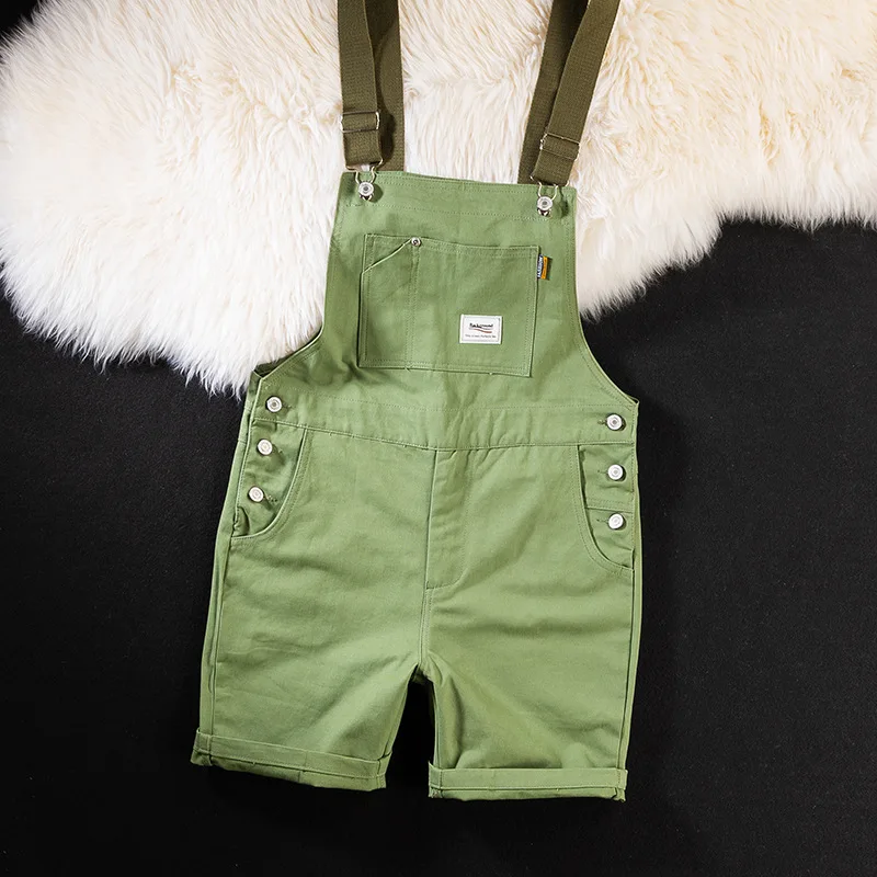 2023 Summer Men Bib Pants Solid Color Casual Shorts Jumpsuits Streetwear Joggers Multi Pockets Fashion Suspenders Cargo Overalls 6