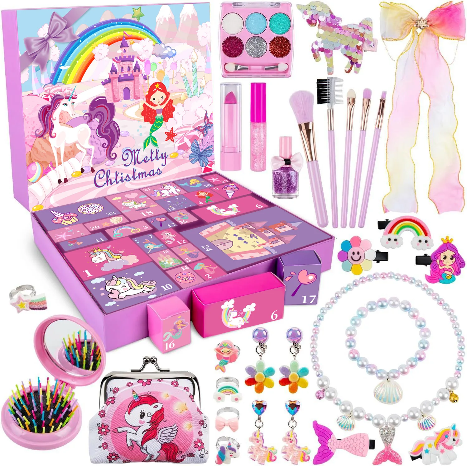 thumbnail image 1 of Calendario de Adviento Calendario de Adviento de Navidad Caja de regalo para niña Joyas Princesa Juguete de maquillaje de simulación Calendario de cuenta regresiva de 24 días Regalos de Navidad de Año, 1 of 5