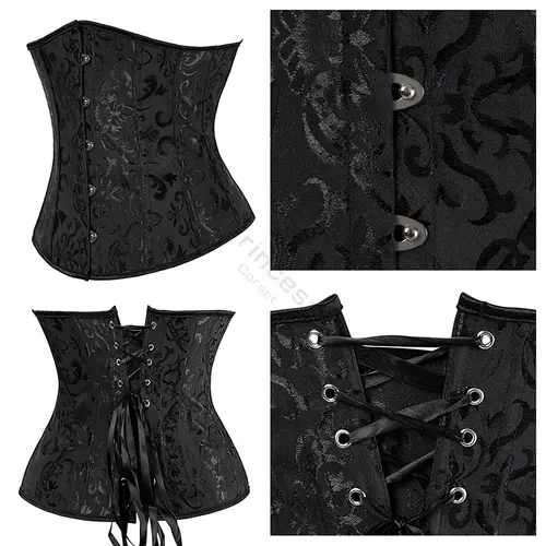 Underbust Corset Plus Size Gothic Corset Cincher Medieval Corsets for Women Jacquard Vintage Waist Corset Top Black White Purple - Image 3