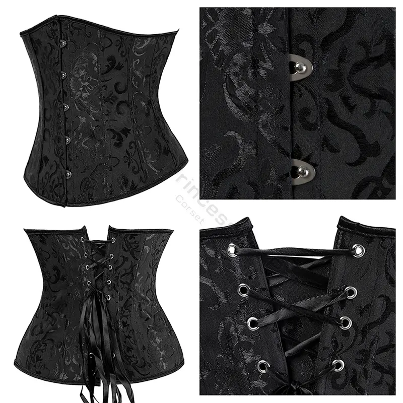 Underbust Corset Plus Size Gothic Corset Cincher Medieval Corsets for Women Jacquard Vintage Waist Corset Top Black White Purple - Image 3