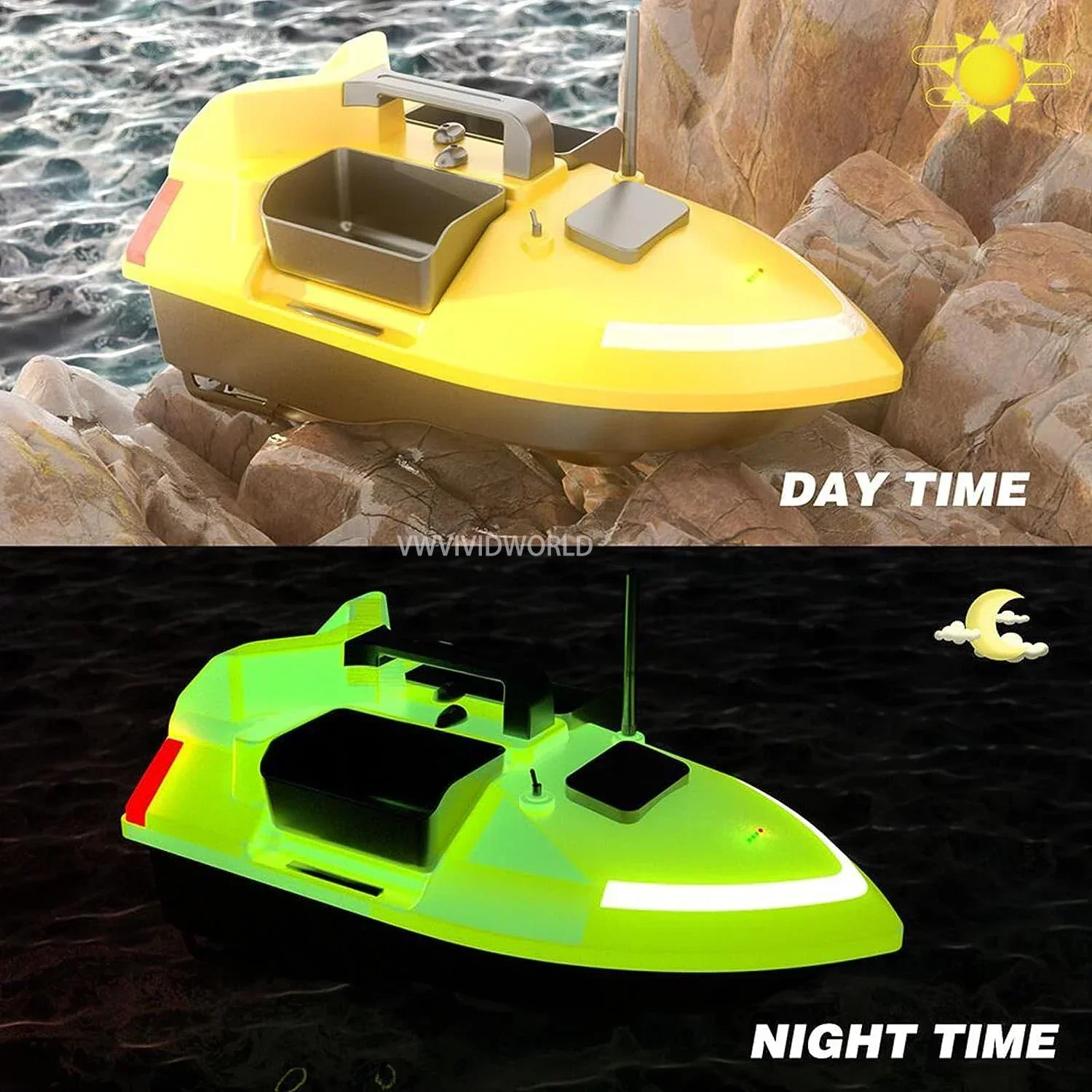 VWVIVIDWORLD 24000mAh GPS RC Fishing Bait Boat,500M RC Fish Finder,2Kg Loading Automatic Cruise/Return/Route Correction，VX 2