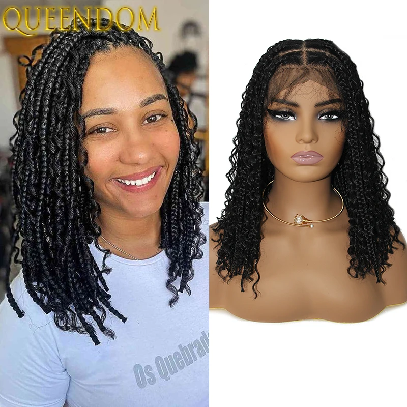 

Short Bohemia Braids Wig With Baby Hair Full Lace Knotless Synthetic Braided Goddess Wig 12" Dreadlock Box Braid Short Bob Wigs