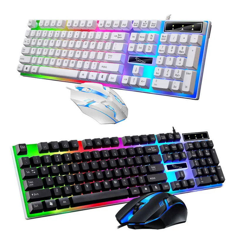 게이머 키보드 및 마우스 콤보 세트, RGB LED 104 키, 유선 게이밍 키보드 마우스 세트, 노트북 데스크탑 PC 태블릿용