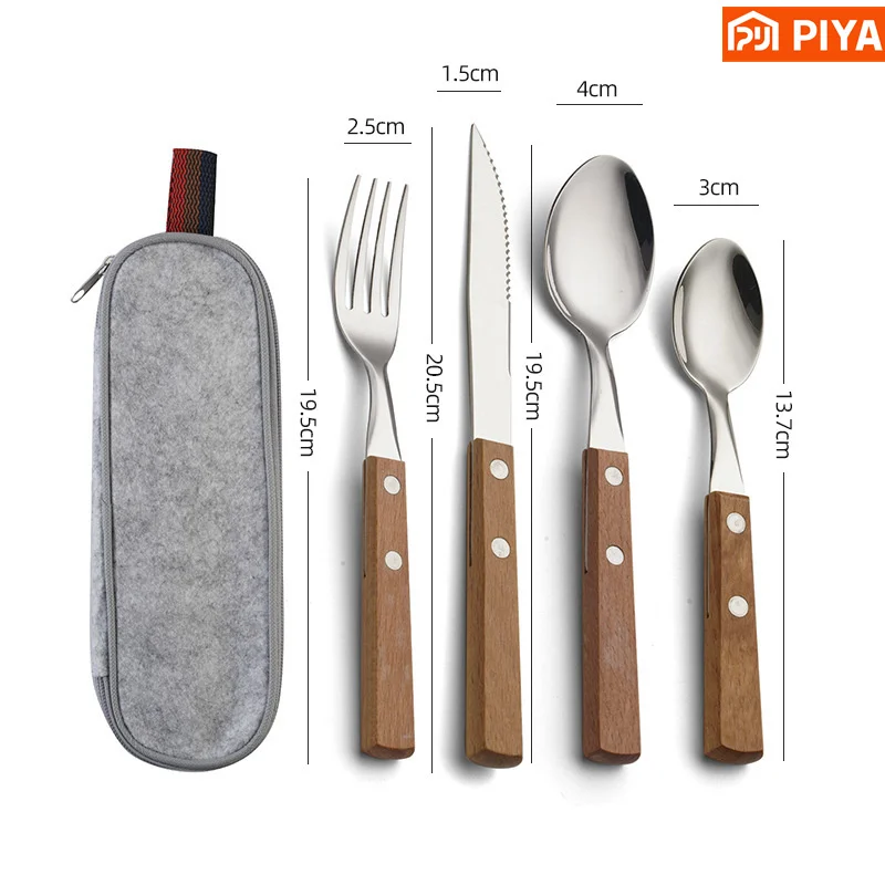 Lengnoyp Set Di Posate Da Viaggio 4 Pezzi In Acciaio Inox Con Custodia - Coltello, Forchetta, Cucchiaio E Bacchette - Ideale Per Campeggio, Picnic E Ufficio