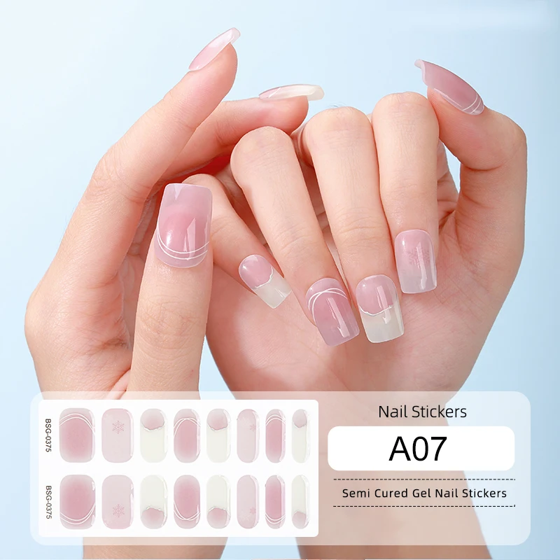 Nail Stickers 16/20Tips Semi-Cured Adhesive Waterproof Long Lasting French Gel for Manicure nail stickers,nail decals