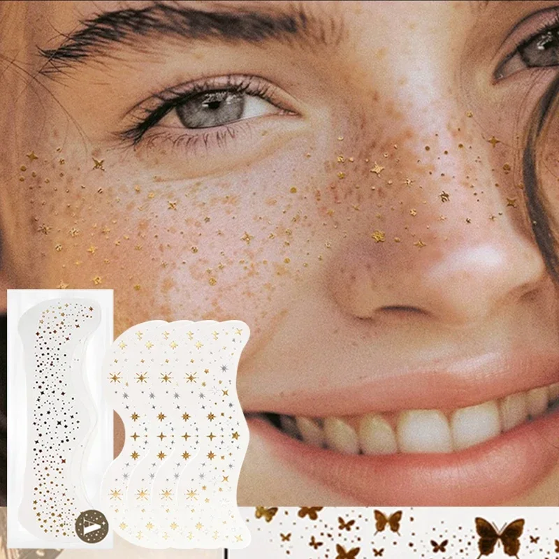 6pcs Hot Stamping Freckles Makeup Patches Waterproof Freckles Stickers Tattoo Glitter Bright Face Art Tattoo Sticker Gold Spot tattoo sticker,fake freckles stickers,makeup stickers