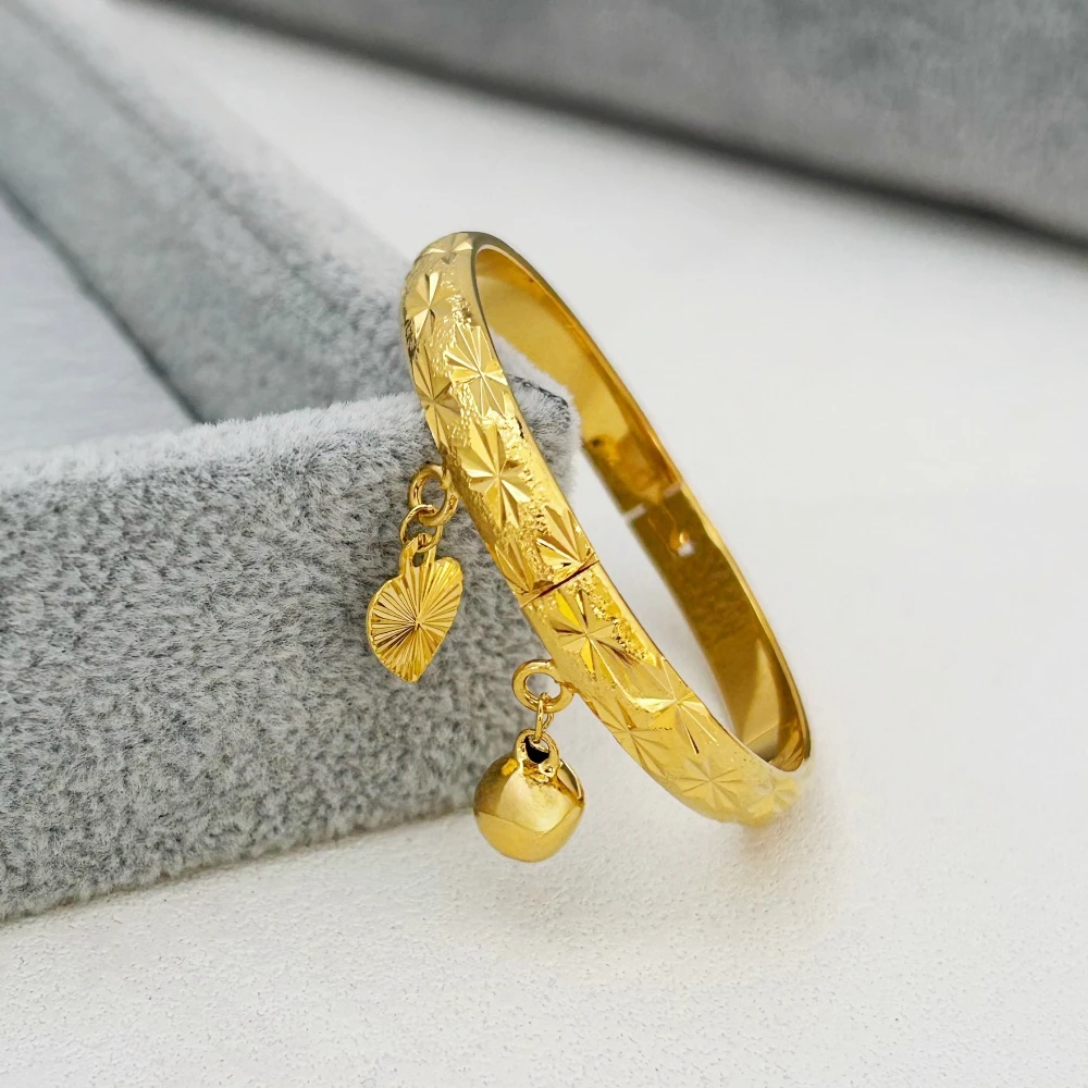 Bangle Bracelet Stainless Steel Bracelet Stainless Steel Gold Color Bells Heart Star Small Size Cuff Bangle Bracelet for Girls Fashion Jewelry Birthday Gifts