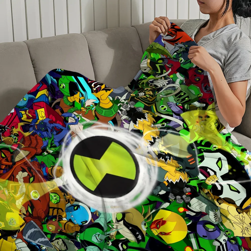 Cartoon B-Ben 10 Cool Green Blanket Plush Nap Sofa rug for Living Room Warm Office Bedroom Birthday Home Travel Kid Gifts 6