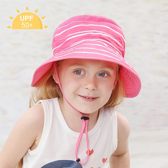 Adjustable Kids Play Hats Toddlers Sun Hat UPF50+Bucket Stay-on Chin-Strap Outdoor Beach Play Sun Protection Cap for Ages 2~12 2