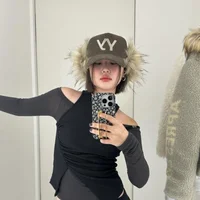 Winter Corduroy Baseball Caps For Women Men Fashion Warm Thick Furry Faux Fur Earflap Hats Retro Letter Embroidery Snapback Hat 2