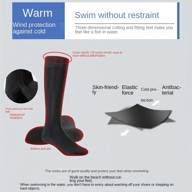 Neoprene Snorkeling Socks for Men and Women Long Boots for Swimming Water Keep Warm Non-slip Beach Diving Surfing Shoes 3mm 3