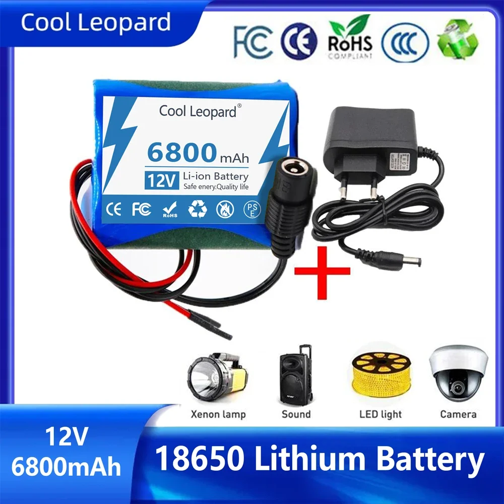 

12V 18650 Battery 6800mAh Rechargeable Batteries with BMS Lithium Battery Packs Protection Board for Monitoring+12.6V Charger