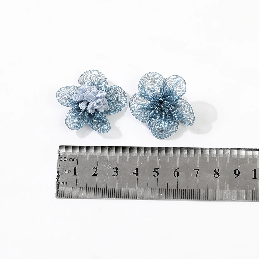 5PCS New Organza Fabric Flower For Hair Accessories Artificial Hairpin Accessories Flowers For Dress Wedding Decoration Crafts