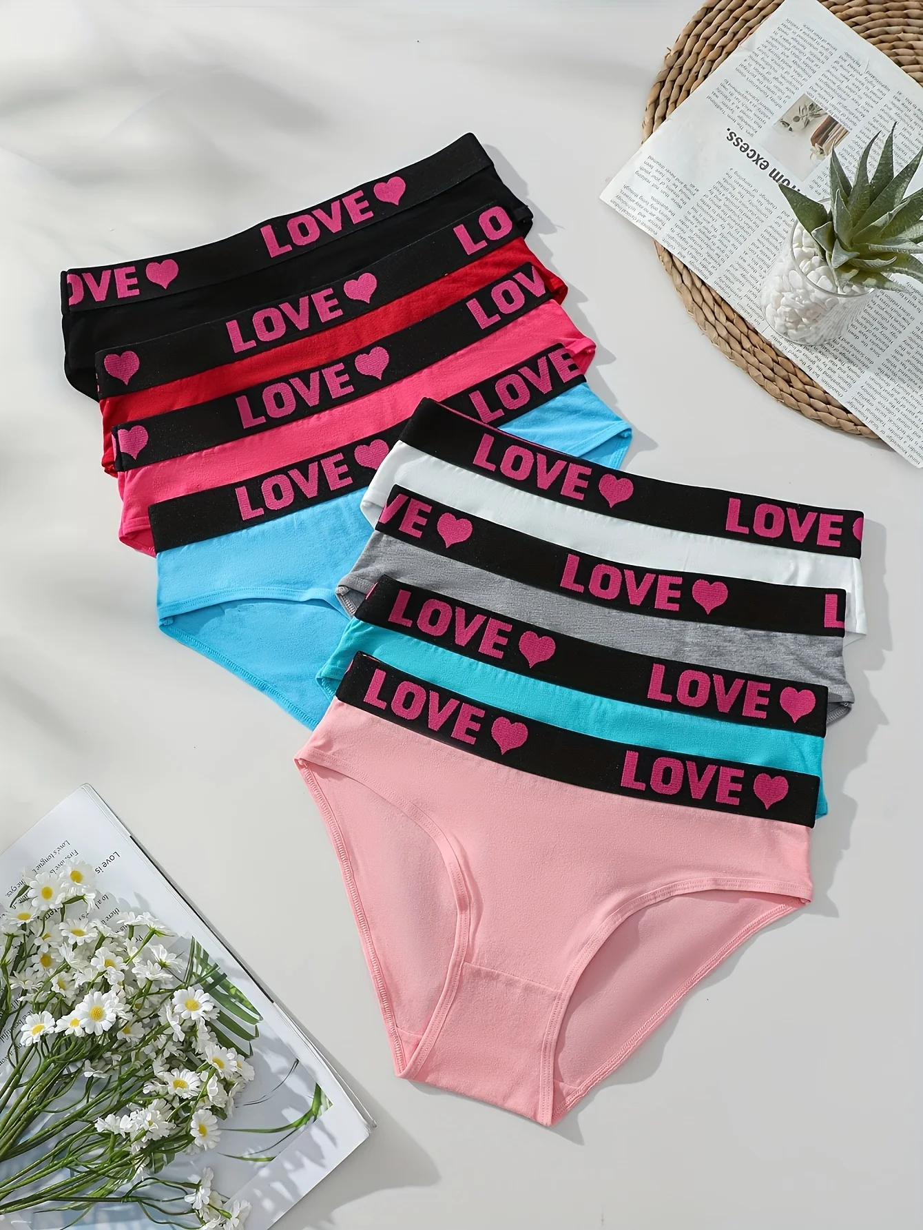7 Pieces Summer Women Artsy Pure Color Underwear