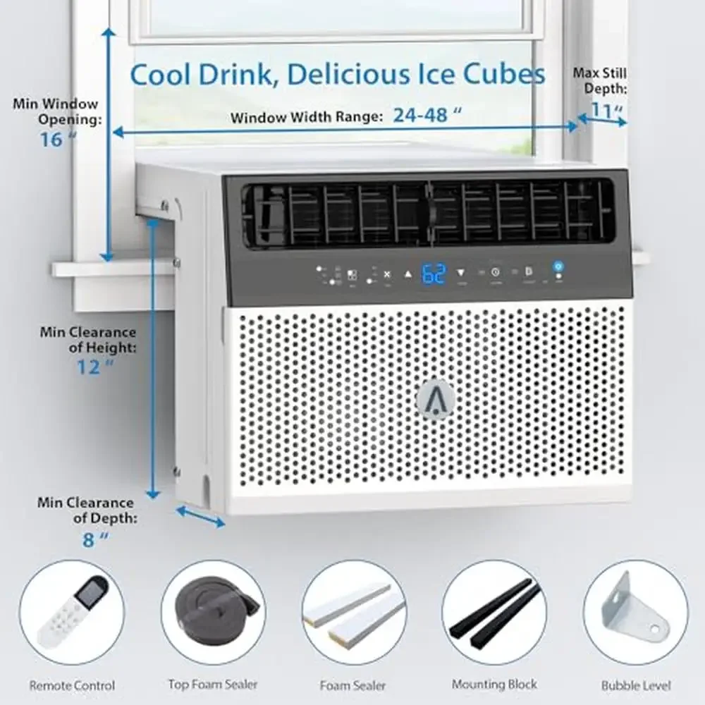 8000BTU U-Shaped Window Air Conditioner Cools up to 350 sq. ft. 6 Modes Energy Saving Quiet Operation Easy Installation Remote 3