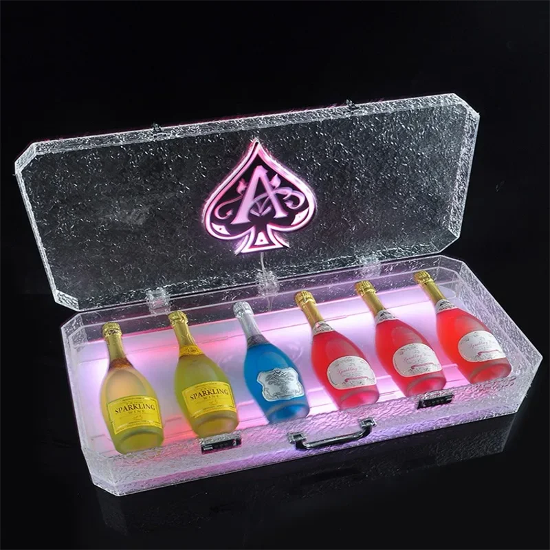 Portable Ice Rock Display Case Ace of Spade LED Briefcase Champagne Cocktail Wine Box Whisky Carrier Case VIP Bottle Presenter