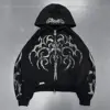Y2k Gothic Style Mens Suit Black Print Zipper Hooded Sweatshirt Simple Cotton Hip Hop Large Size Loose Print Jogger Pants Unisex 1