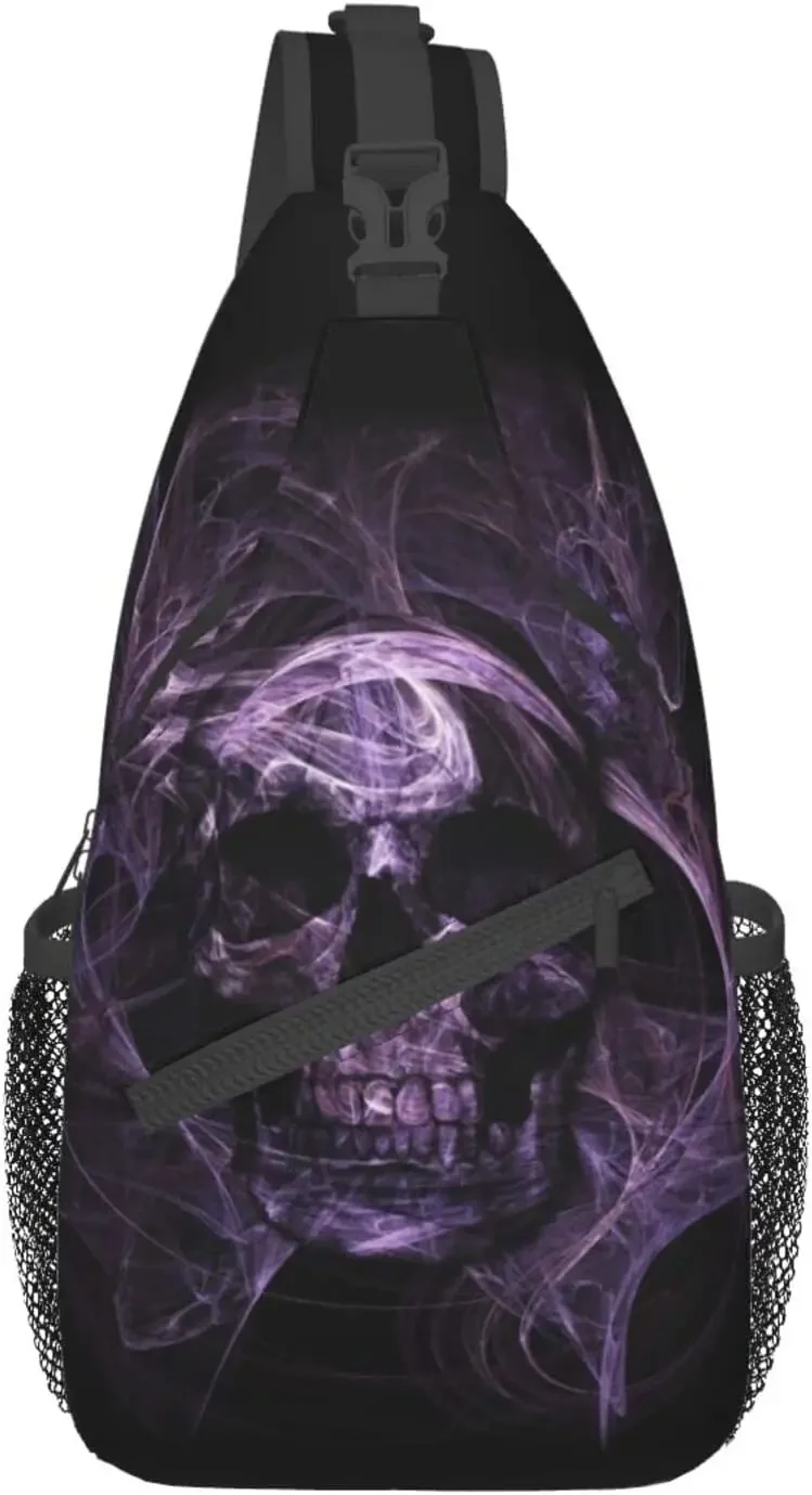 

Smoke Day Of The Dead Skull Large Capacity Sling Bag Adjustable And Reversible Shoulder Strap Backpack Travel Crossbody Bag
