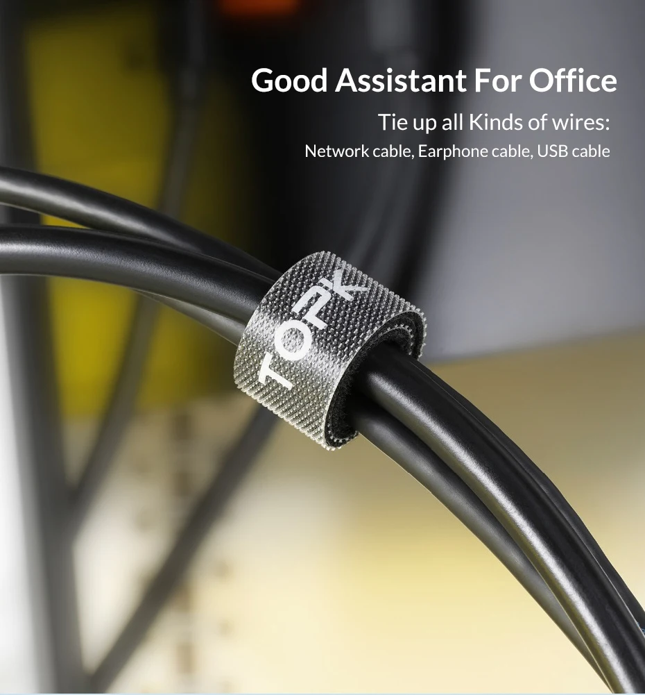 TOPK lösbare Kabel-Organizer-Krawatten, Maus-Kopfhörer, Kabelmanagement, Nylon-Kabelbinder, wiederverwendbare Schlaufe, Reifen, Klebeband, Riemen, Krawatte – Detail 7