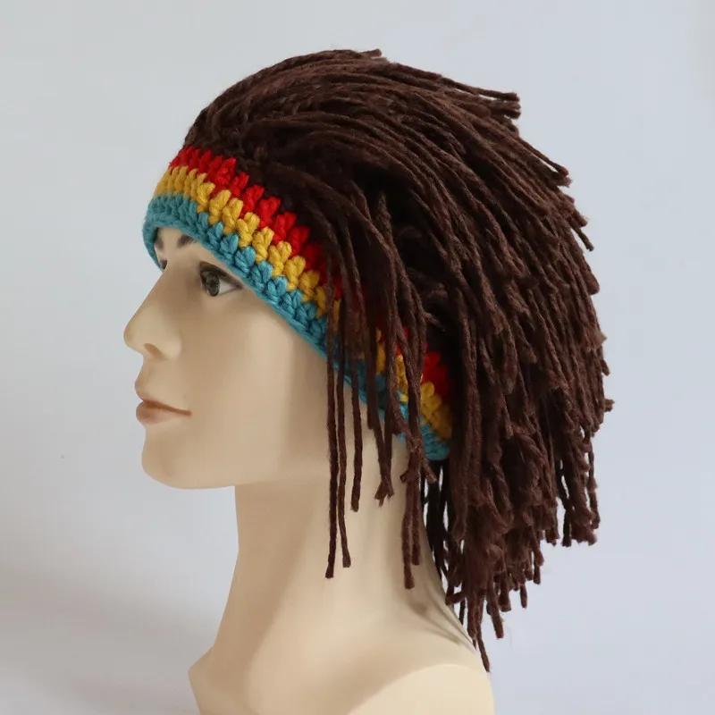 Creative Dirty Braid Hat Adult Big Children Cap Funny Hand Knitting Hair Wig Hat for Boy and Gilr