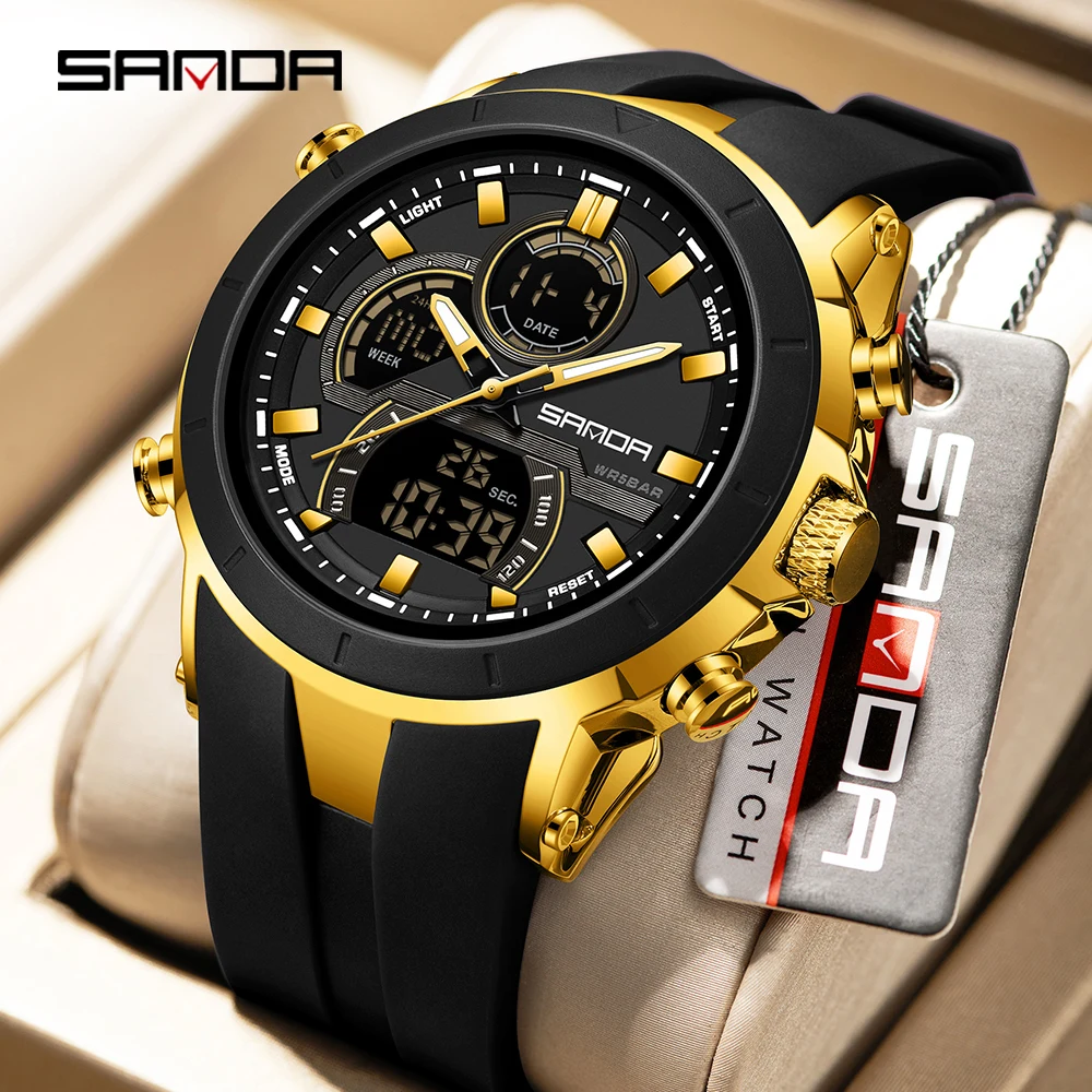 Men's Dual Display Waterproof Sports Watch with Large Dial and Luminous Features