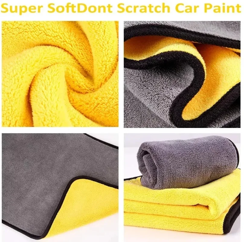 5Pcs Car Microfiber Cleaning Towels Thicken Double Layer Soft Drying Cloth Towel Car Care Detailing Towel Wash Rags 30/40/60cm