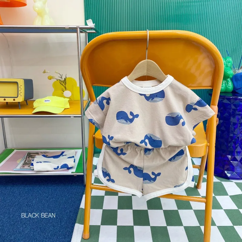 2024 Summer Baby Boy 2PCS Clothes Set Cute Cartoon Bear Printed Tees Cotton Shorts Suit Ins Toddler Boys Breathable Outfits 5