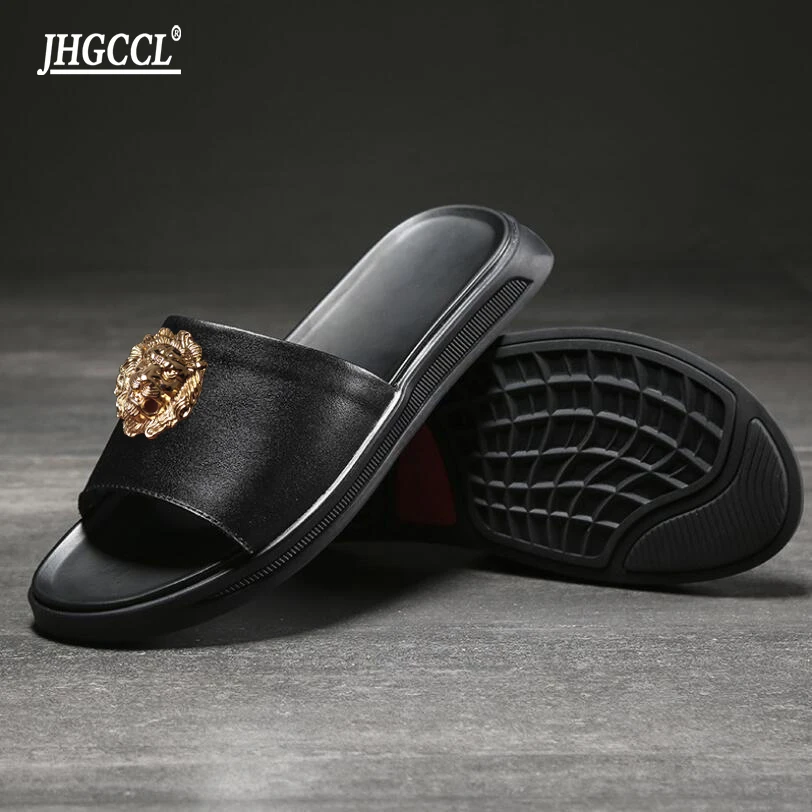 

Designer slippers Men's slipper brand cowhide smoking new style casual slipper Outdoor sandal P7