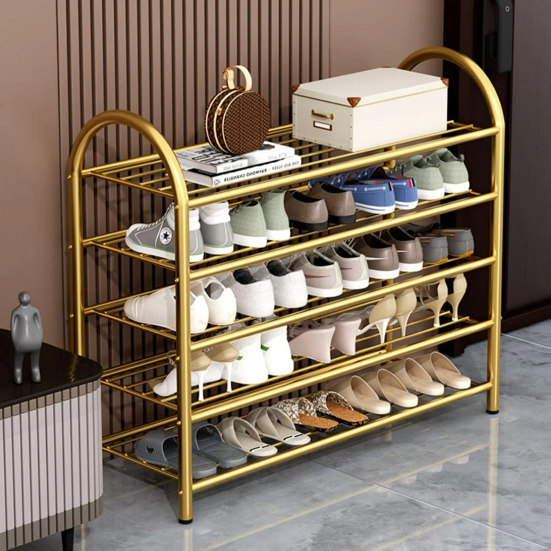 Gold Metal Shoe Rack Strong Bearing Capacity Indoor Shoe Storage MultiLayer Narrow Large Capacity Organizer