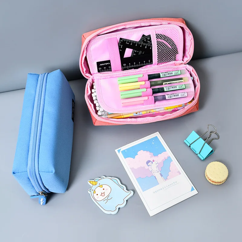 Ins Simplicity Pencil Case Solid Color White Black Canvas