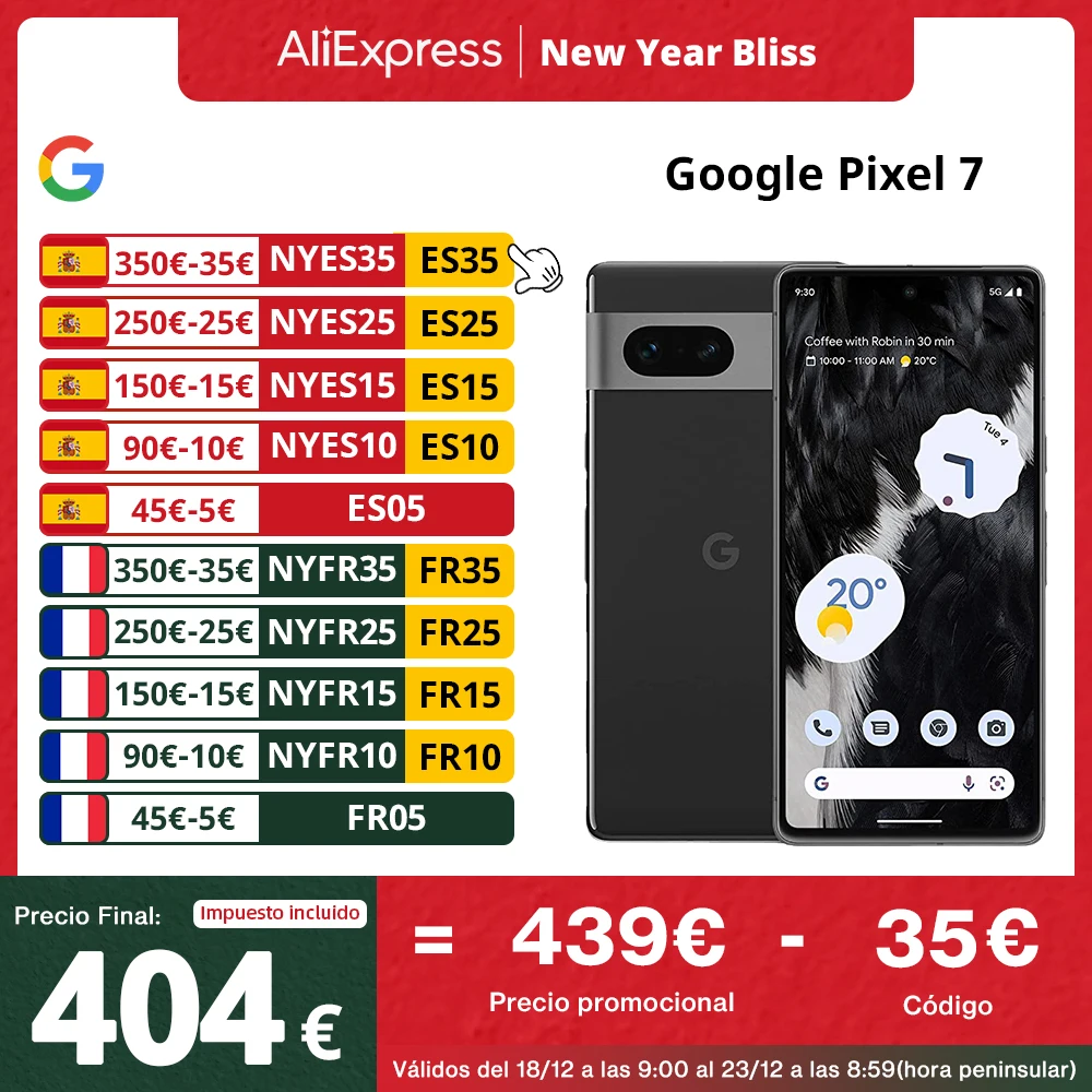 Versión global Google Pixel 7 5G Smartphone Pantalla OLED de 6,3″ FHD+ Cámara de 50MP Batería de 4270mAh IP68 Google Tensor G2