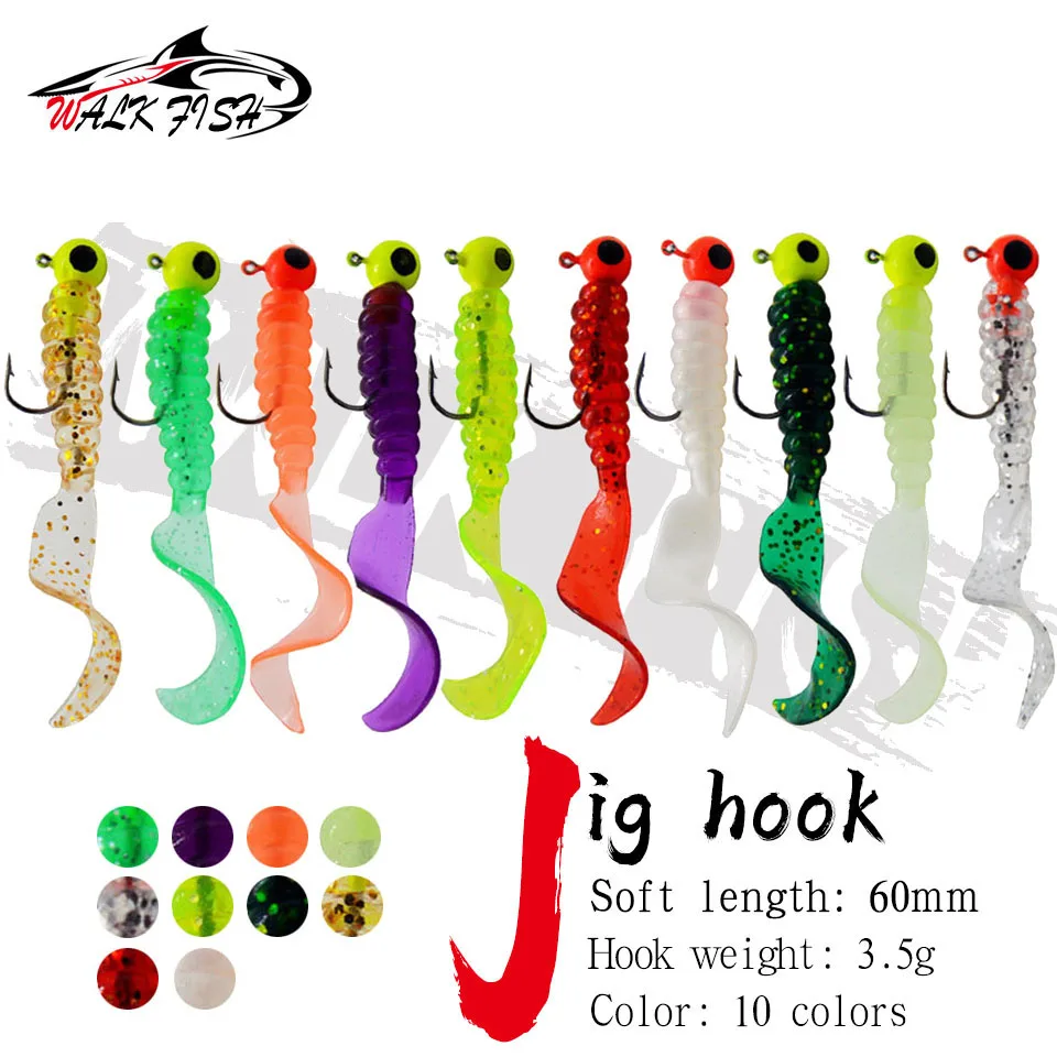 Walk Fish 4pcs 3.5g Jig Hook With 6cm Soft Tail Lure Bait Worm Maggot