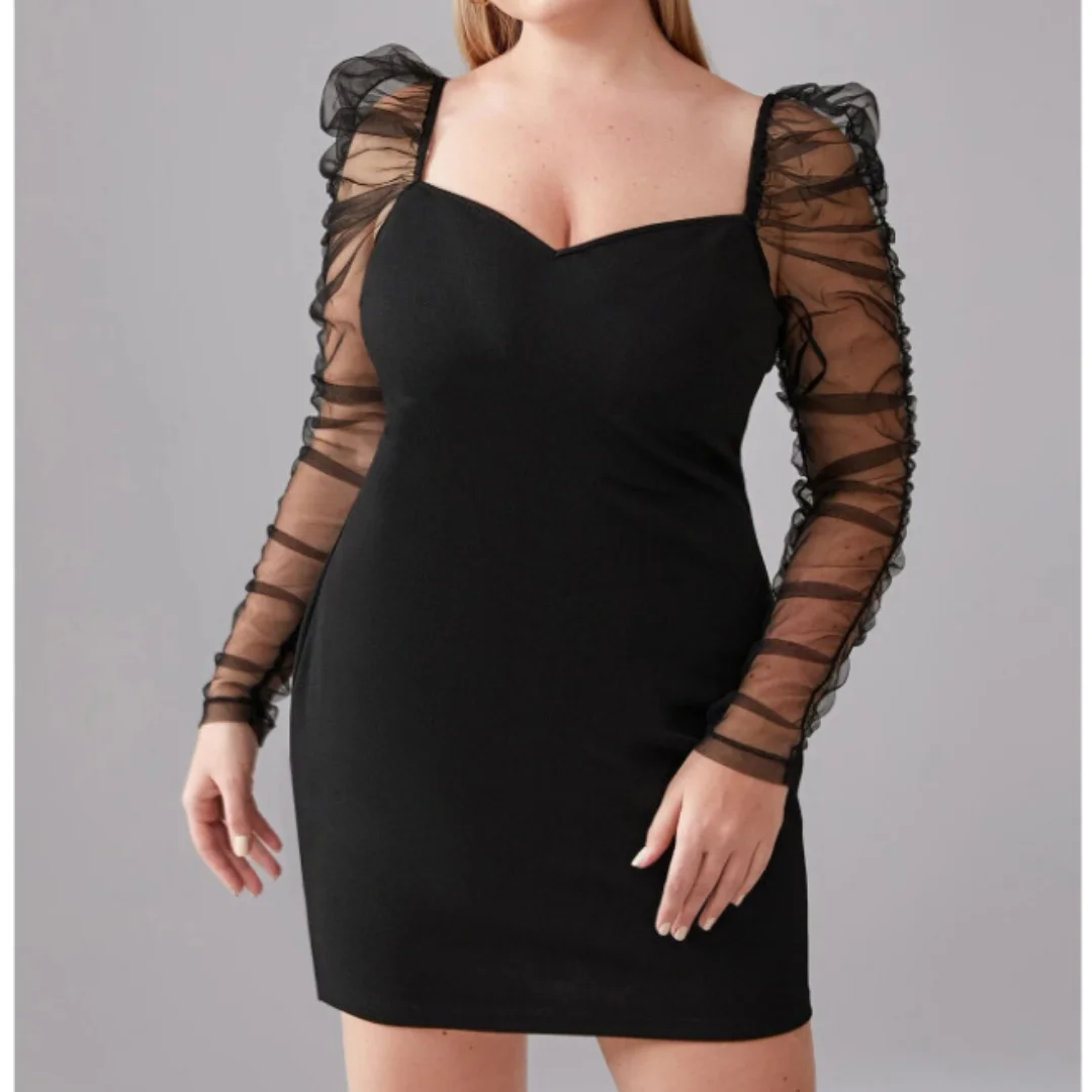 

Women Buttocks Wrapped Mesh Long Sleeved Dress