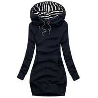 Hoodie Dress Casual Solid Colour Long Sleeve Drawstring Hoodie Dress Slim Hooded Pullover Sweatshirt Dress 2