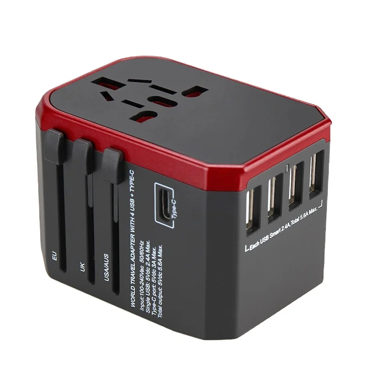 

Newest Electrical travel Adaptor Socket Universal Travel Adapter with 5.6A Type-C 4USB UK US AU EU Plug Travel Adapter