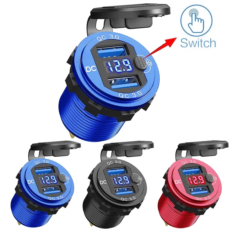 

12/24 В Алюминиевый металлический 36 Вт QC3.0 двойной USB-разъем для автомобильного зарядного устройства водонепроницаемый с быстрой зарядкой