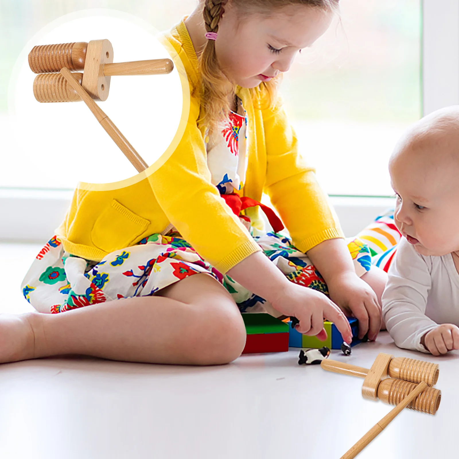 

Threaded High and Low Hammers Wood Block Percussion Instrument with Mallet Wooden Small Instruments for Children Primary School