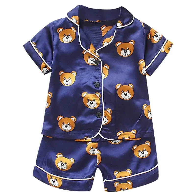 kids pajamas set kids pajamas pajama sets kids clothing set Children's Pajama Set Cartoon Little Bear Girl Ice Silk Satin Top and Pants Set Boys' Pajamas Spring/Summer Baby