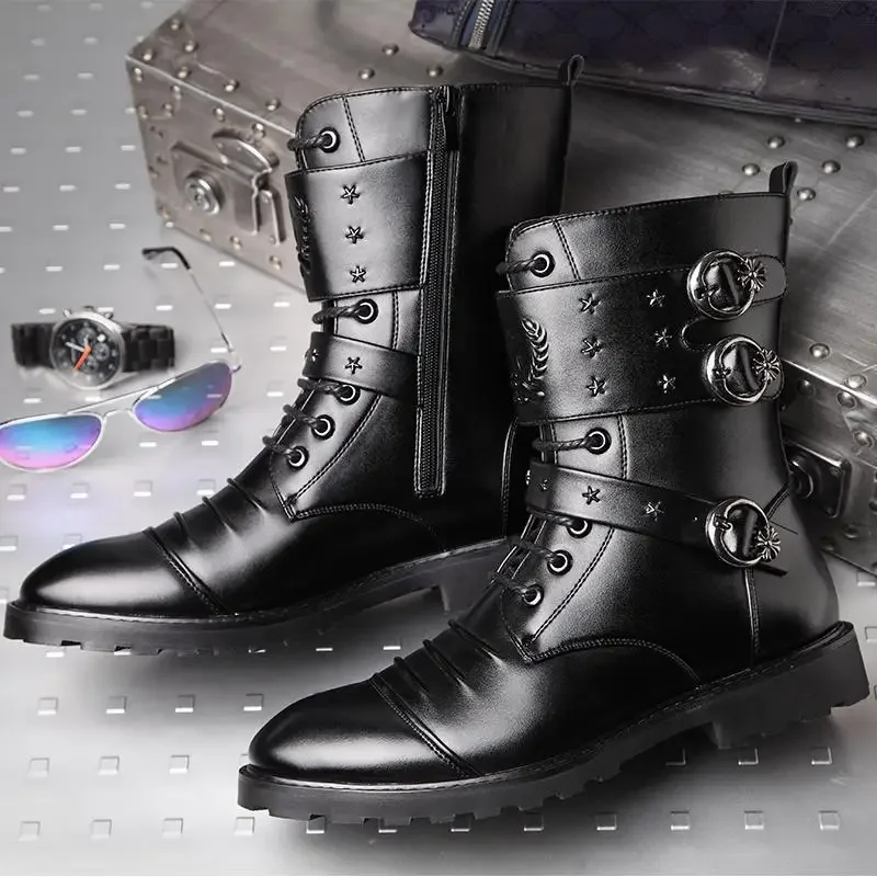 Men's boots winter warmth velvet function metal high-tube cycling boots height-increasing shoes motorcycle black 37-48