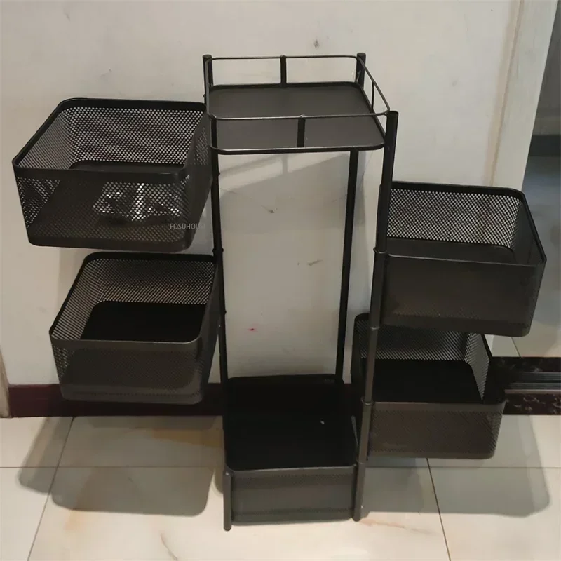 Modern Multi-functional Fruit Vegetable Organizer Cart With Wheels Kitchen Storage Basket Kitchen Cart Rotating Trolleys