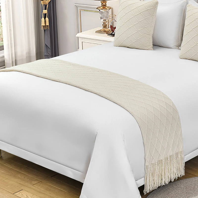 Bed Runner Letto Moderno 50x240 Cm – Blu Con Motivi Floreali – Per Letto 1,8 M – Federa 50x50 Non Inclusa