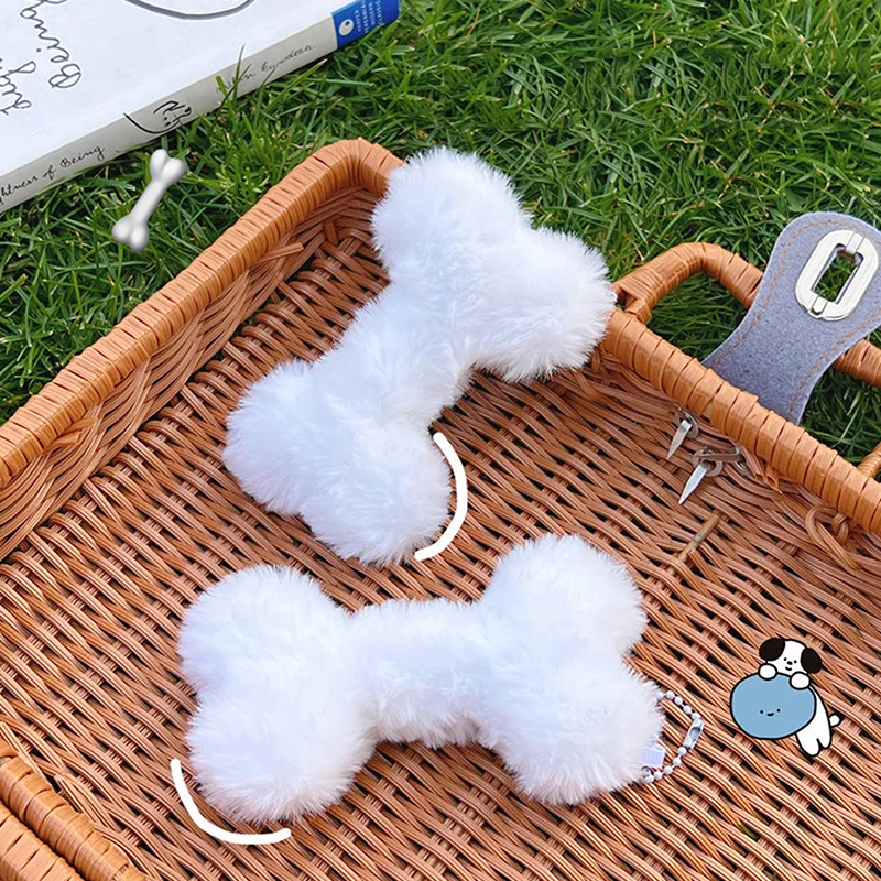 

Plush Squeaking Bone Keychain Cartoon Kawaii Charms Stuffed School Bag Pendant Soft Comfort Cute White Costume Decoration Gift