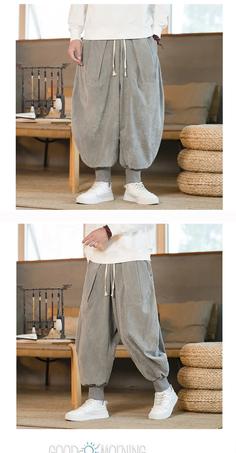 Description Picture 4 of itemCorduroy Harem Pants Men Wide Leg Jogging Pants Men Harajuku Style Sweatpants Male Casual Trousers Vintage New Streetwear