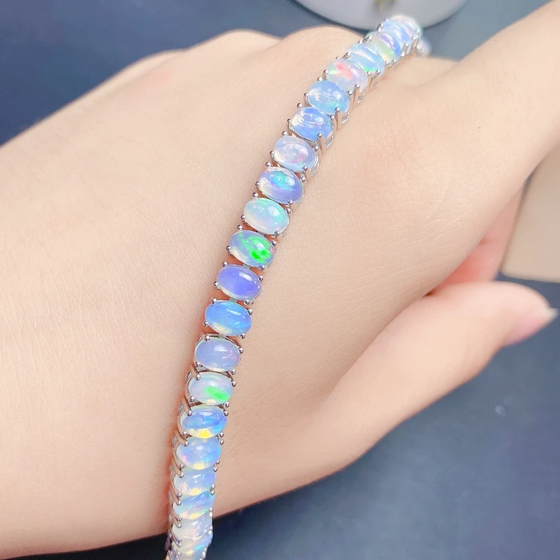 シルバー オパールブレスレット 天然のオパールブレスレット,新しいスタイル,すべての火の色,美しい