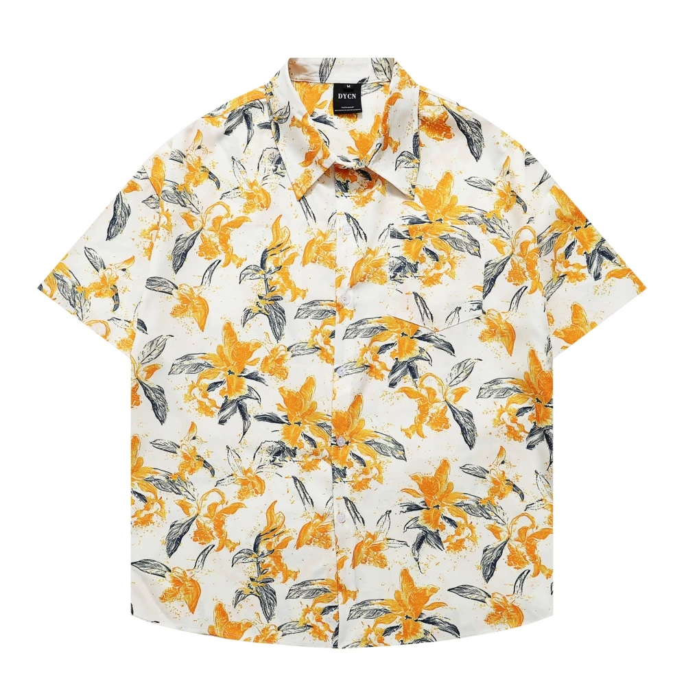 

Yellow Floral Plus Size Aesthetic Baggy Blouses for Women Men Vacation Hawaiian Shirts Cowgirls Long Blouses Summer Polo Tops