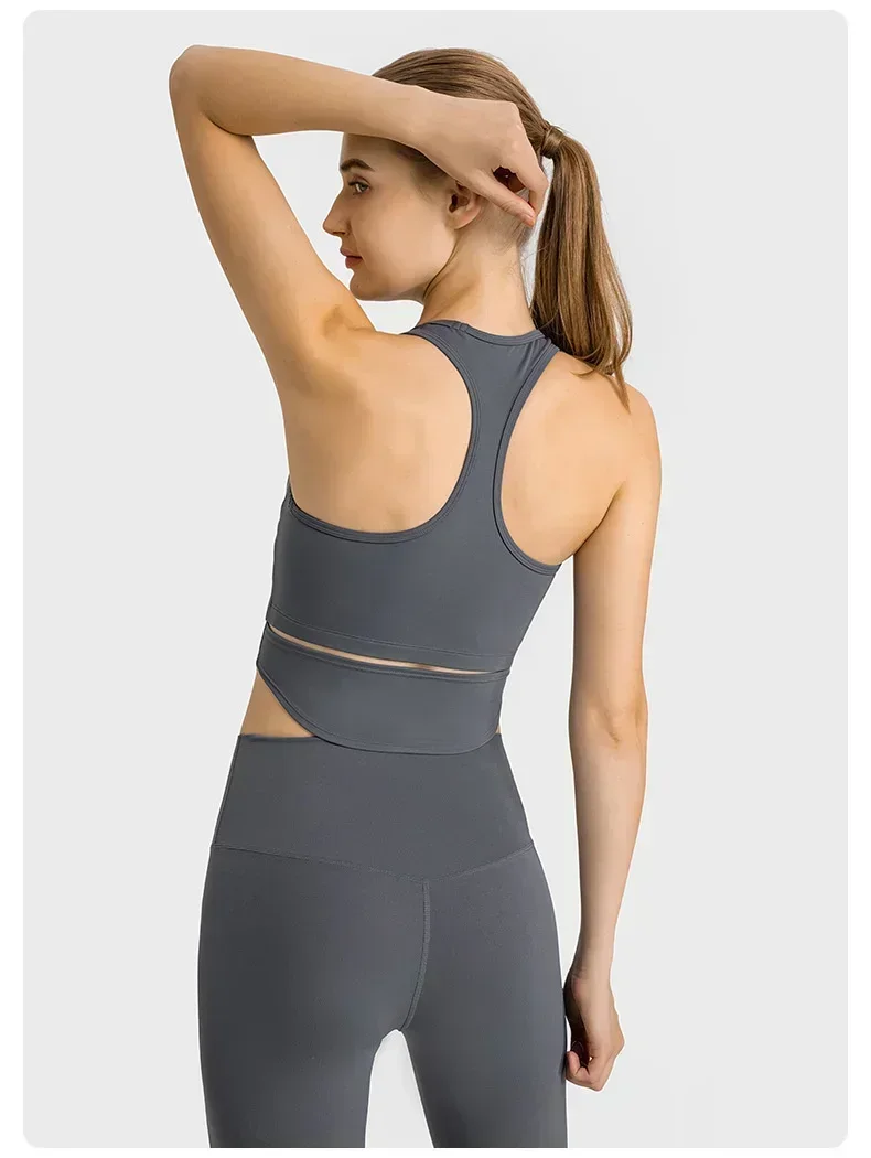 Lemon Seamless Yoga Tank Tops Ribbed Knitted I-shaped Fitness Vest Gym Sportswear for Women Tights Running Push Up Workout Top