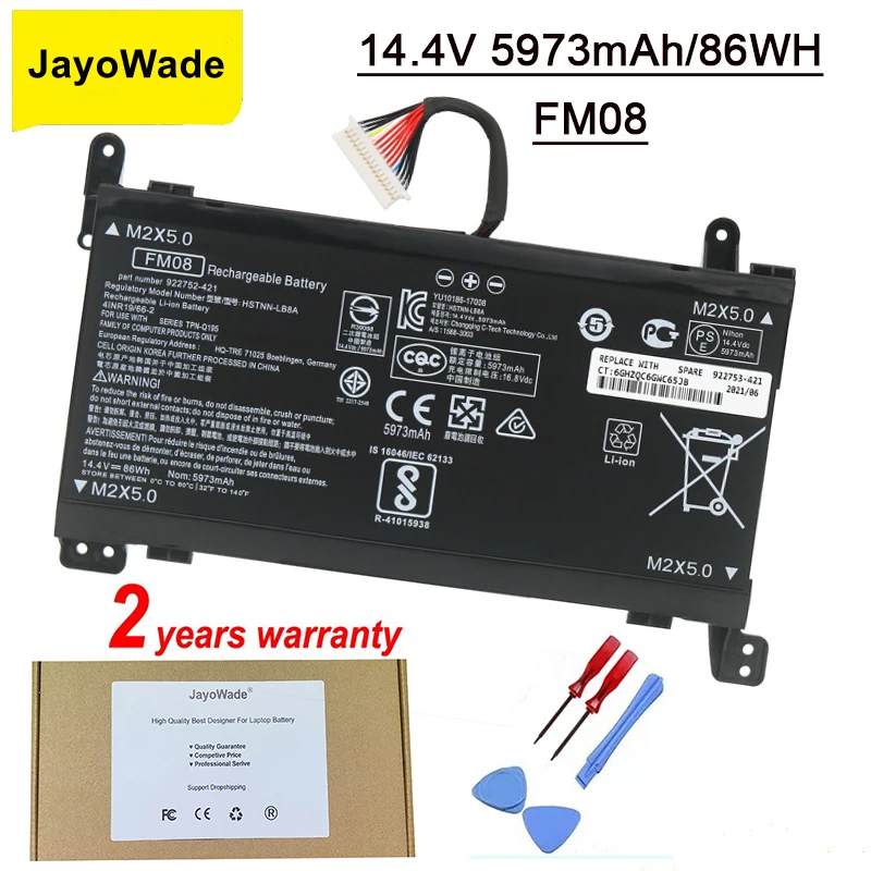 

JayoWade FM08 Laptop Battery For HP OMEN 17-an013TX 17-an014TX TPN-Q195 HSTNN-LB8B TPN-Q195 8922753-421 14.4V 86Wh 5973mAh