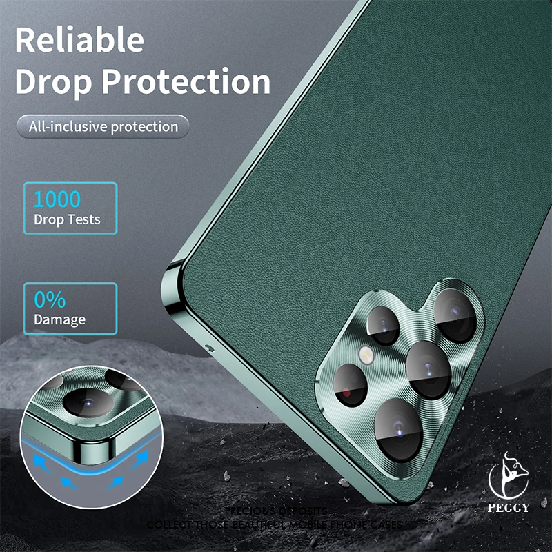 

Aluminum Frame Magnetic Leather Phone case For Samsung Galaxy S22 S23 Ultra S24 Ultra Leather For Megsafe Wireless Charge Covers